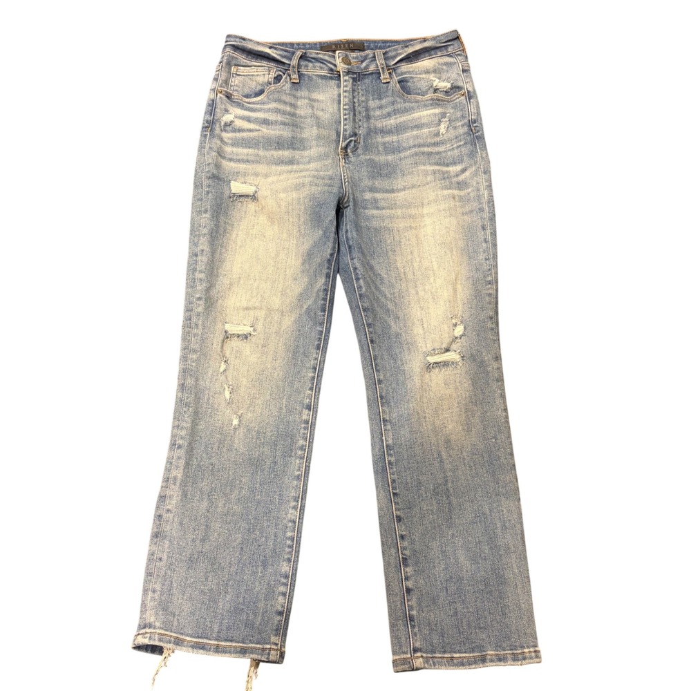 Risen Los Angeles Distressed Straight Leg Jeans Light Wash Blue 30/11 RDP1268